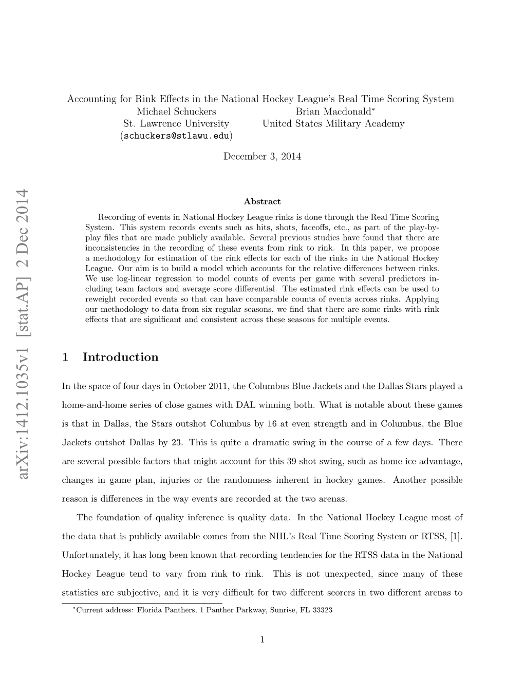 Accounting for Rink Effects in the National Hockey League's Real Time Scoring System