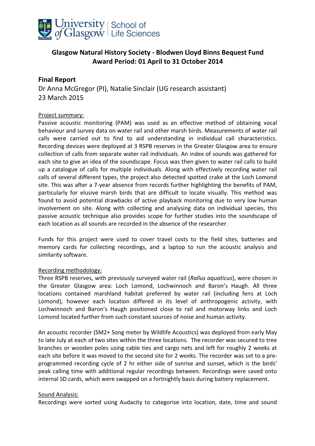 Passive Acoustic Monitoring of Wetland Birds