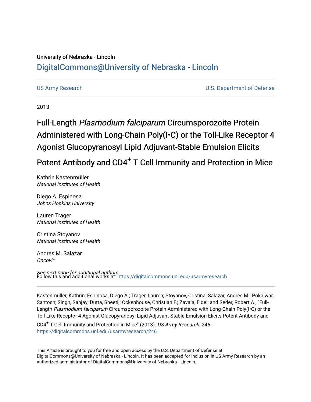 Full-Length Plasmodium Falciparum Circumsporozoite Protein