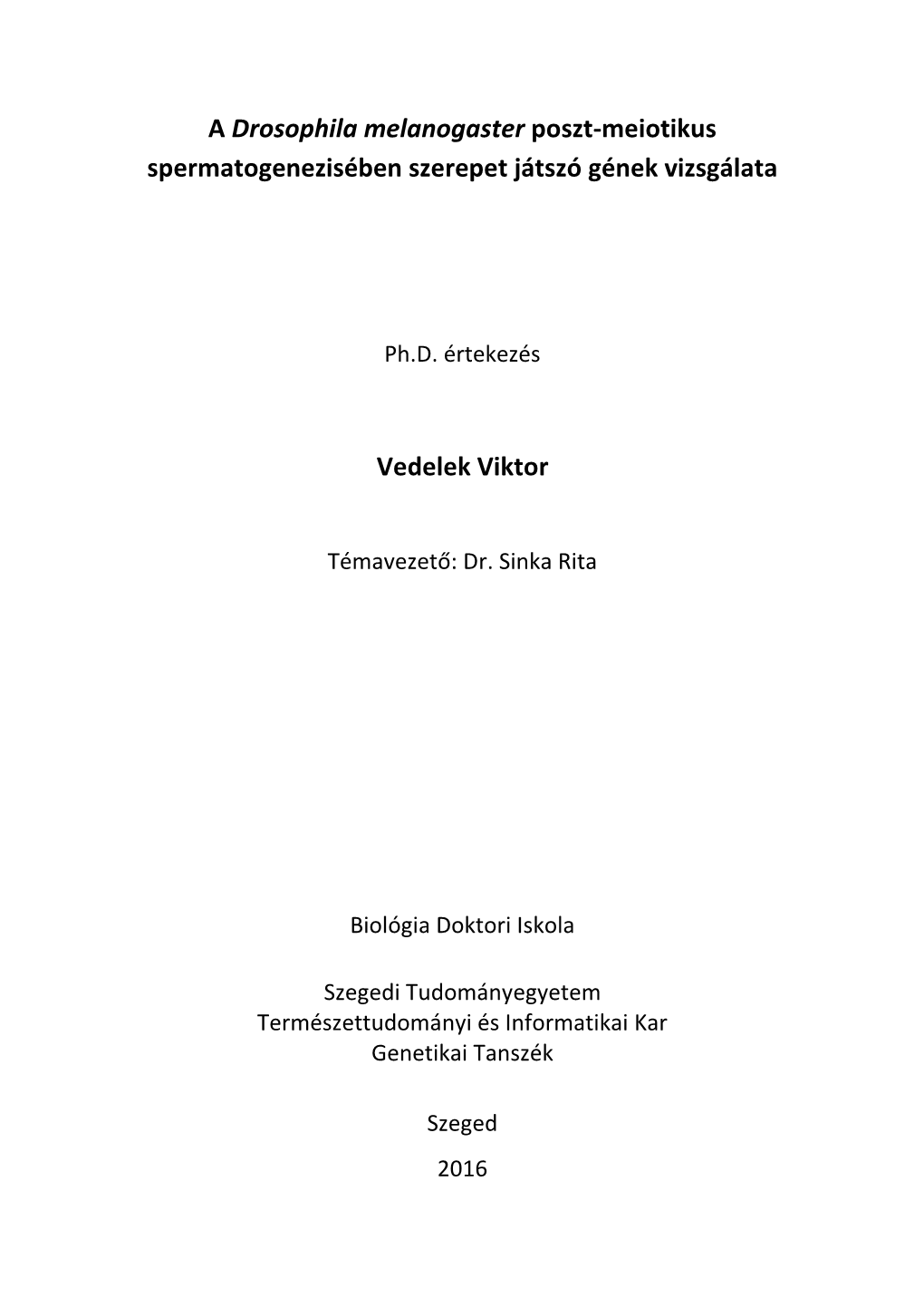 A Drosophila Melanogaster Poszt-Meiotikus Spermatogenezisében Szerepet Játszó Gének Vizsgálata