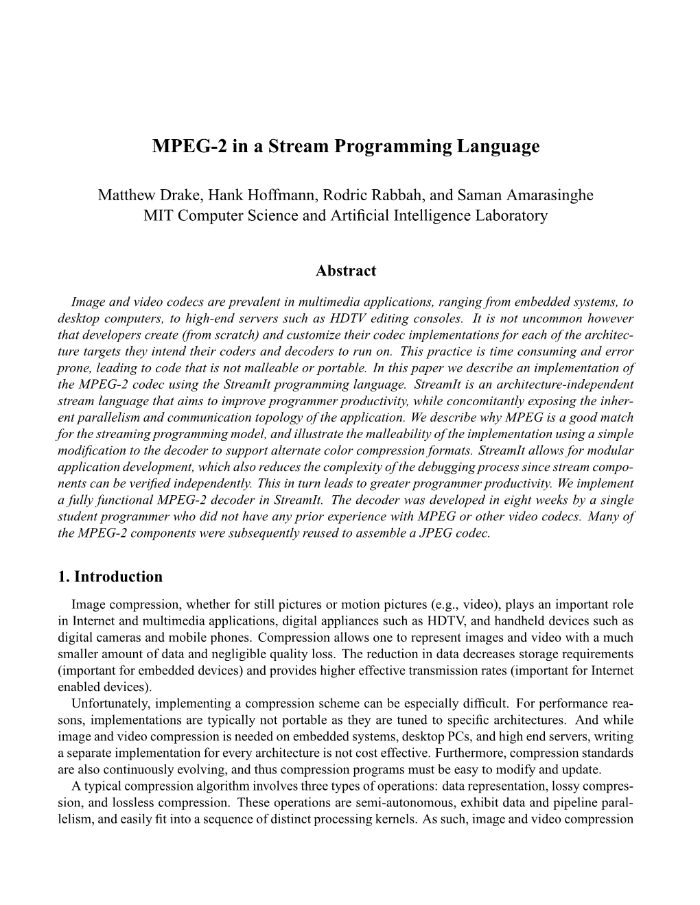 MPEG-2 in a Stream Programming Language