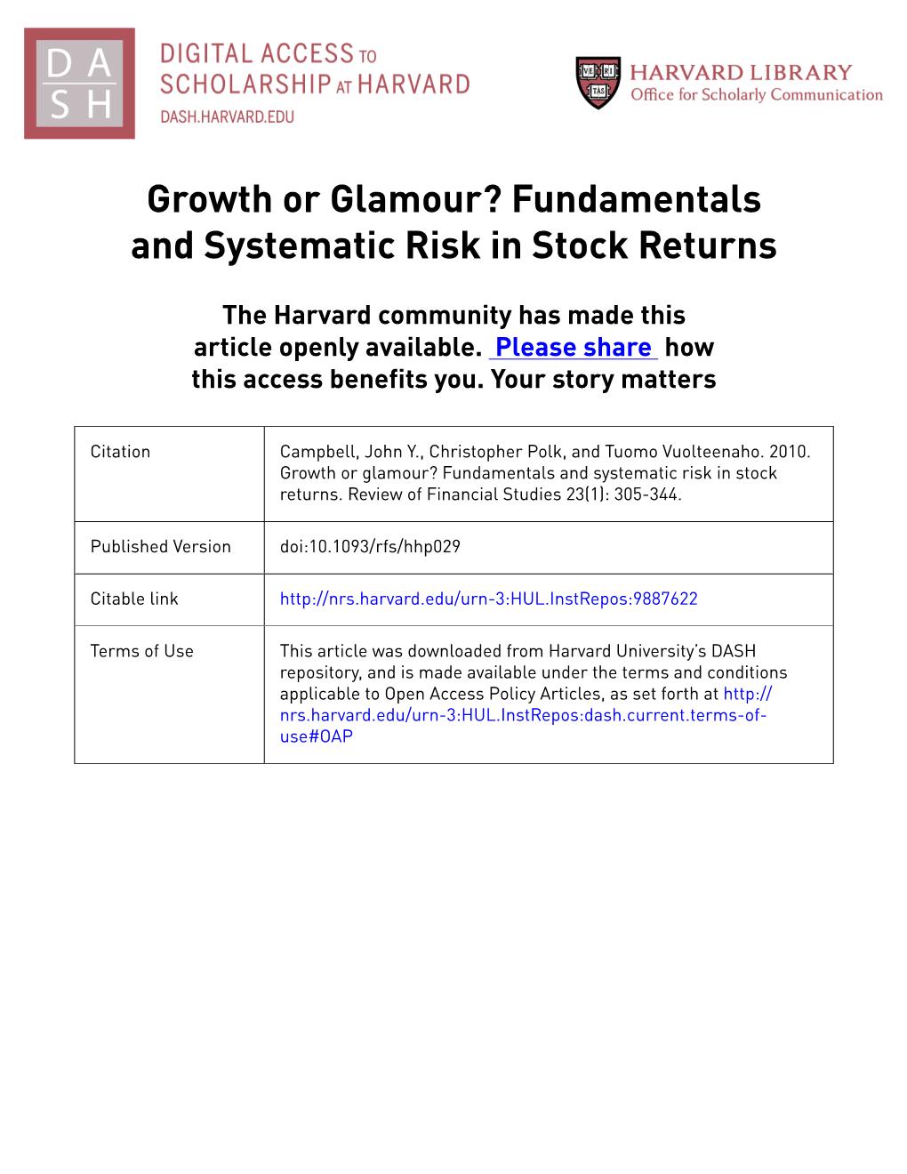 Growth Or Glamour? Fundamentals and Systematic Risk in Stock Returns