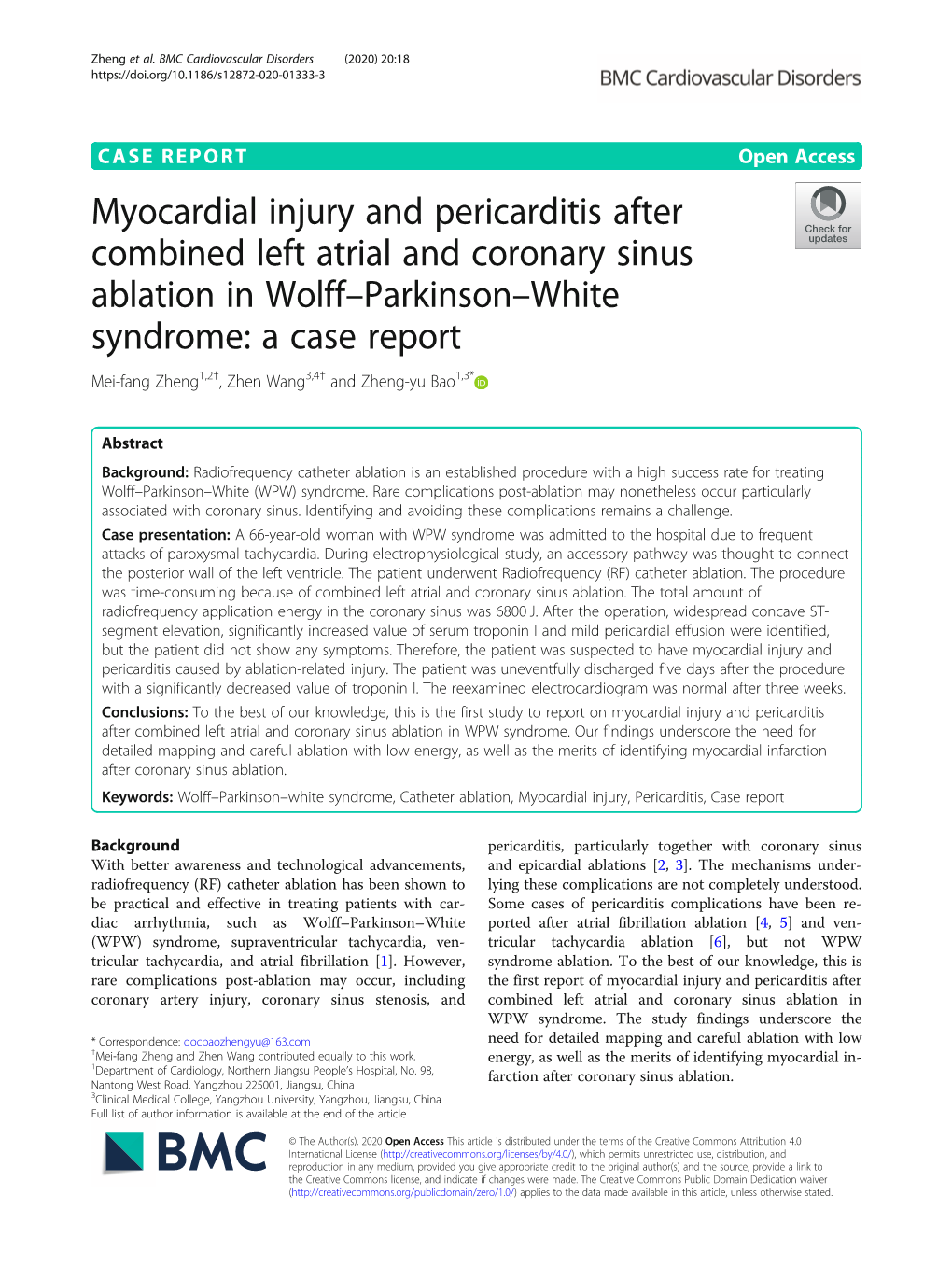 Myocardial Injury and Pericarditis After Combined Left Atrial and Coronary