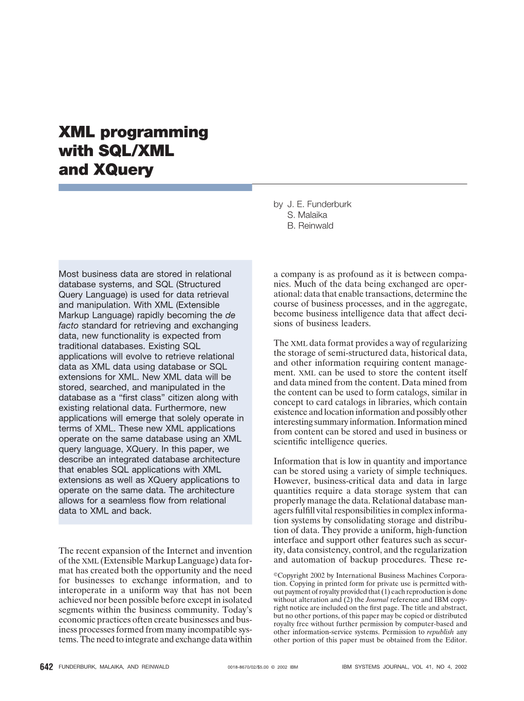 XML Programming with SQL/XML and Xquery