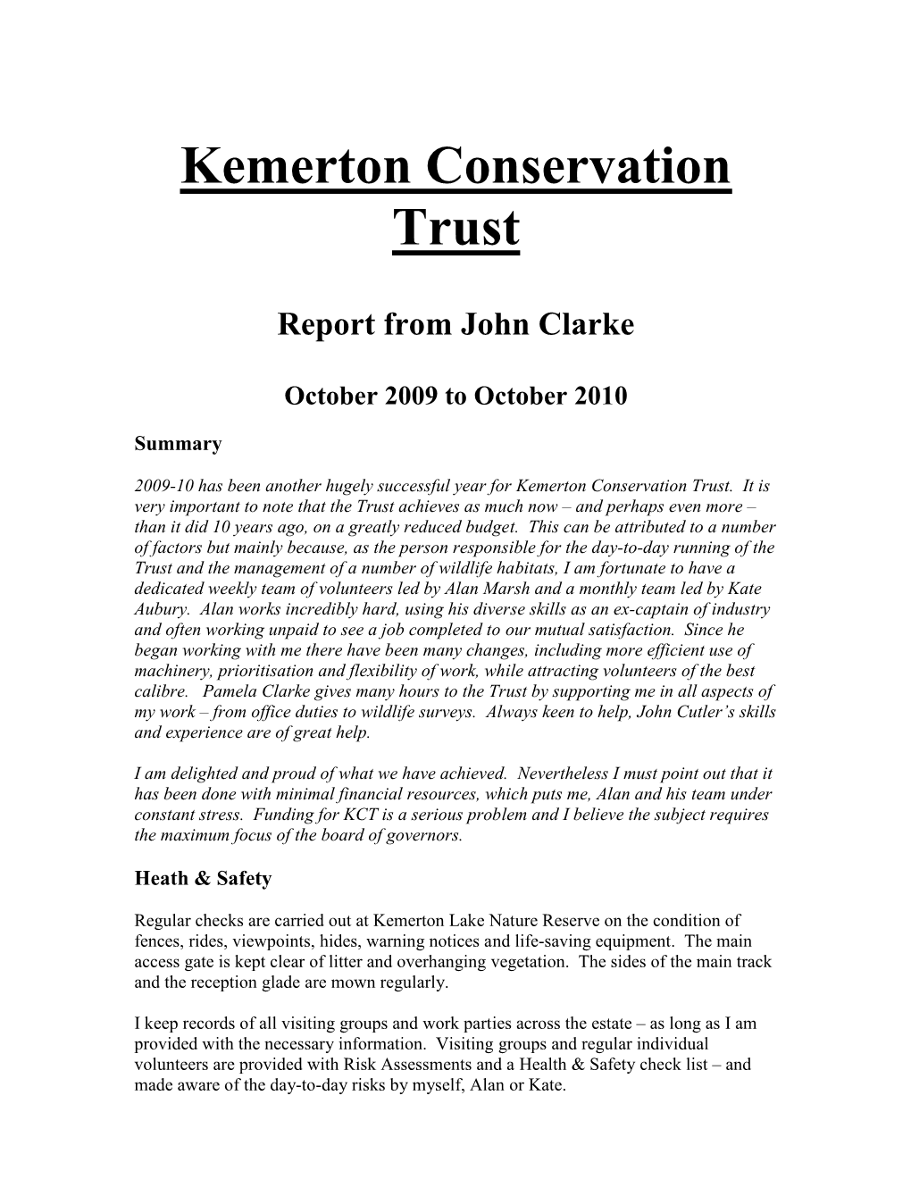 Report from John Clarke