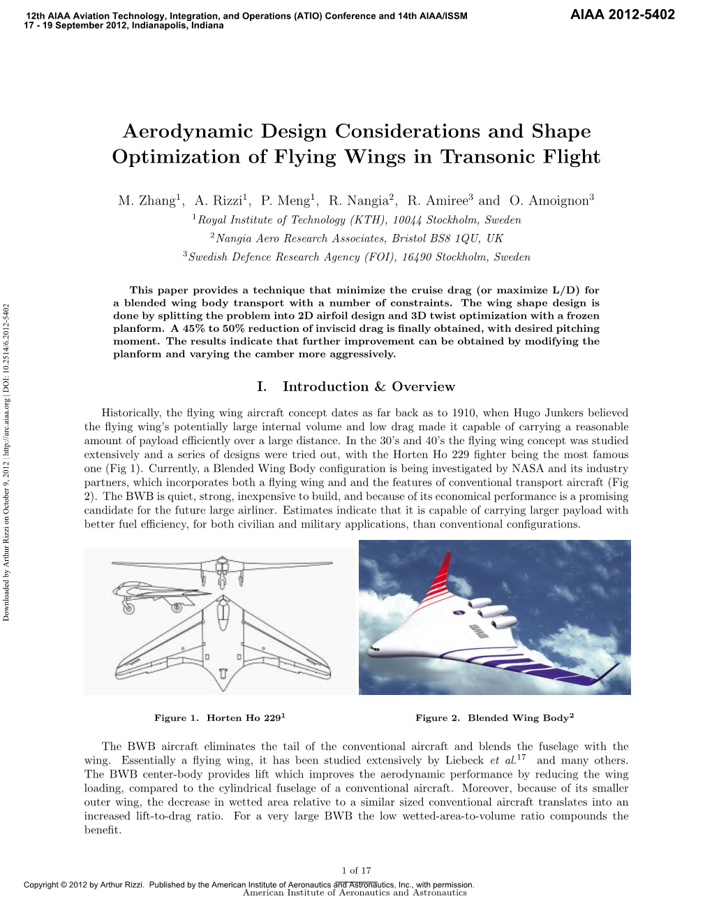 Aerodynamic Design Considerations and Shape Optimization of Flying Wings in Transonic Flight