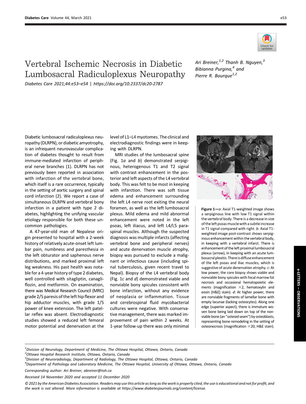 Vertebral Ischemic Necrosis in Diabetic Lumbosacral