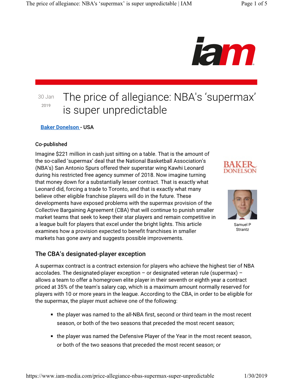 The Price of Allegiance: NBA's 'Supermax'