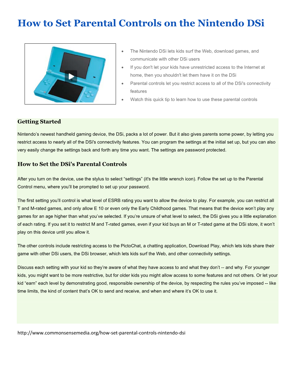 How to Set Parental Controls on the Nintendo Dsi