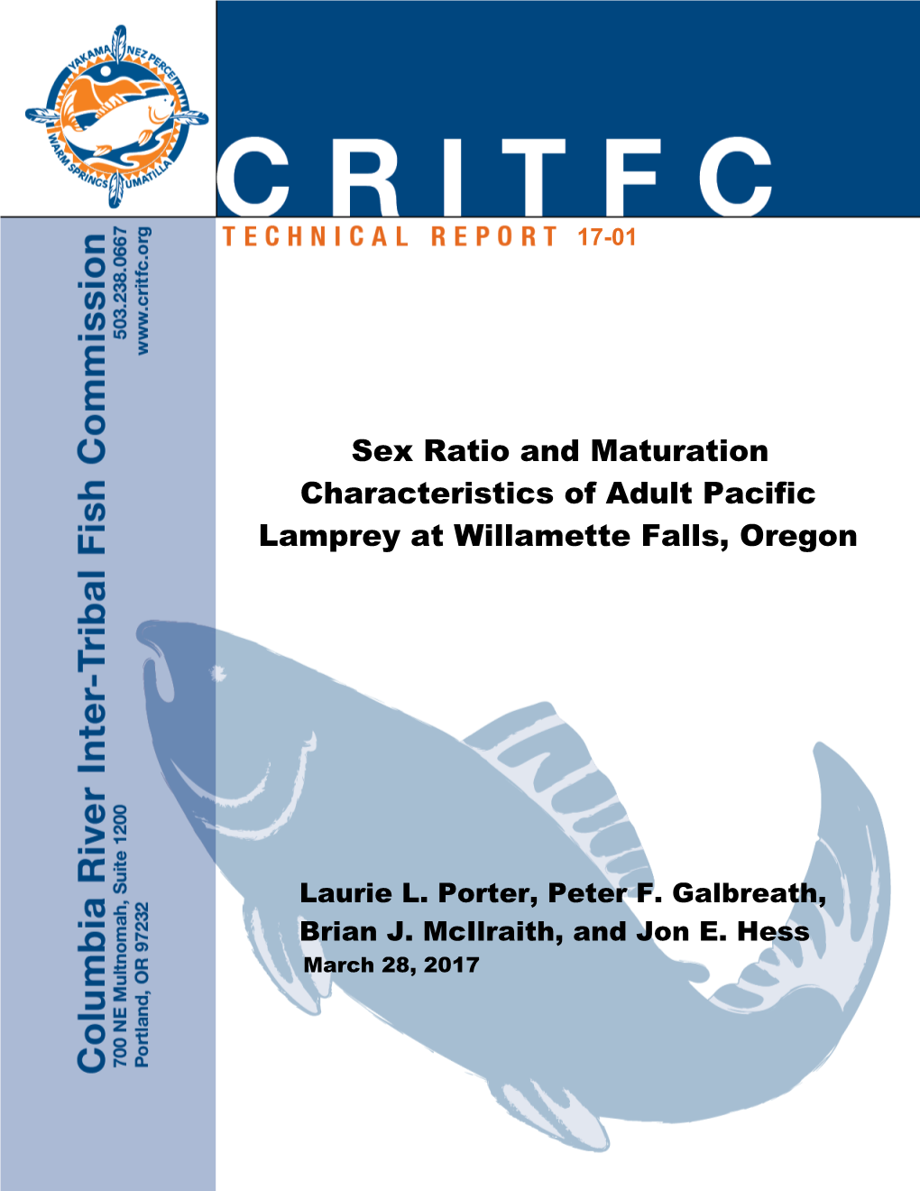 Sex Ratio and Maturation Characteristics of Adult Pacific Lamprey at Willamette Falls, Oregon