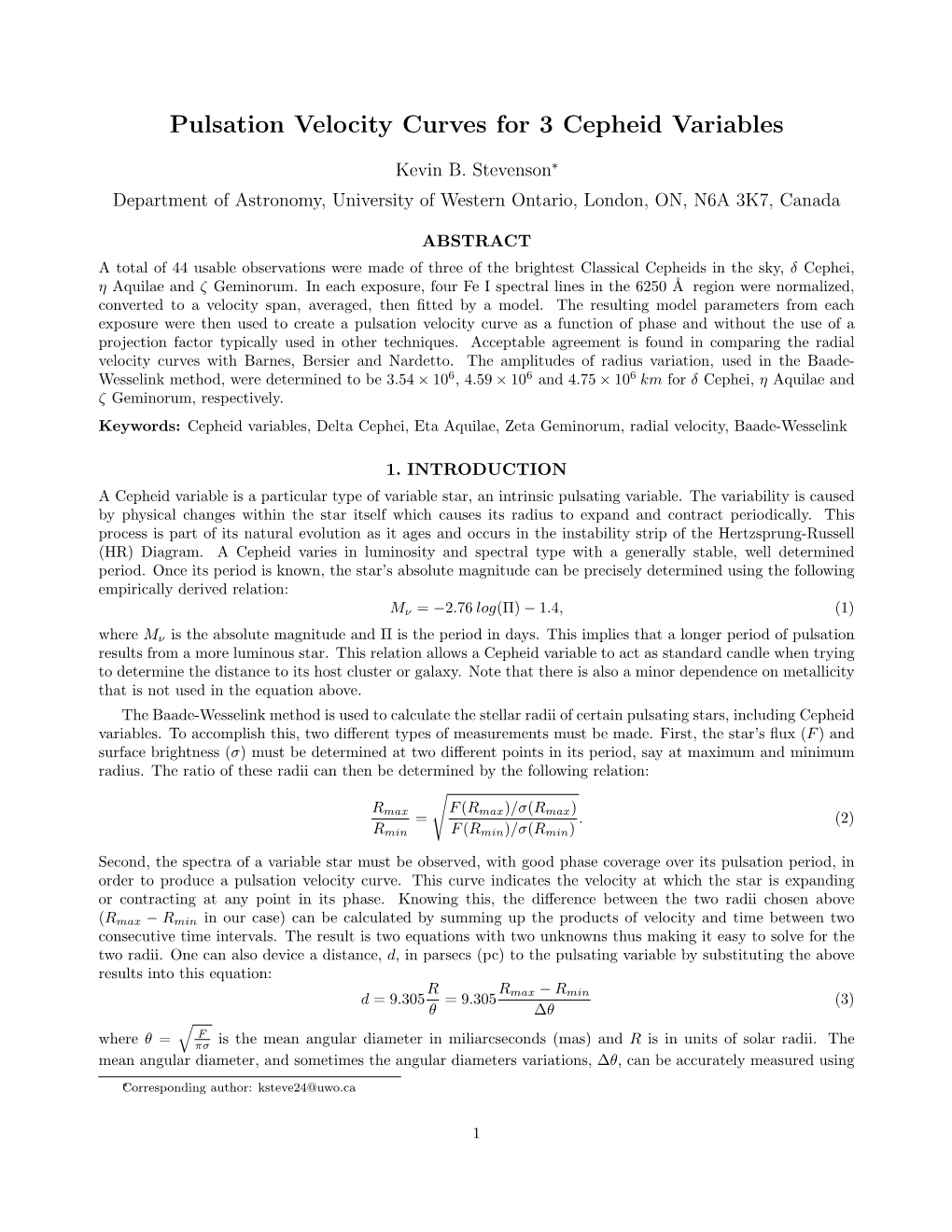 Pulsation Velocity Curves for 3 Cepheid Variables