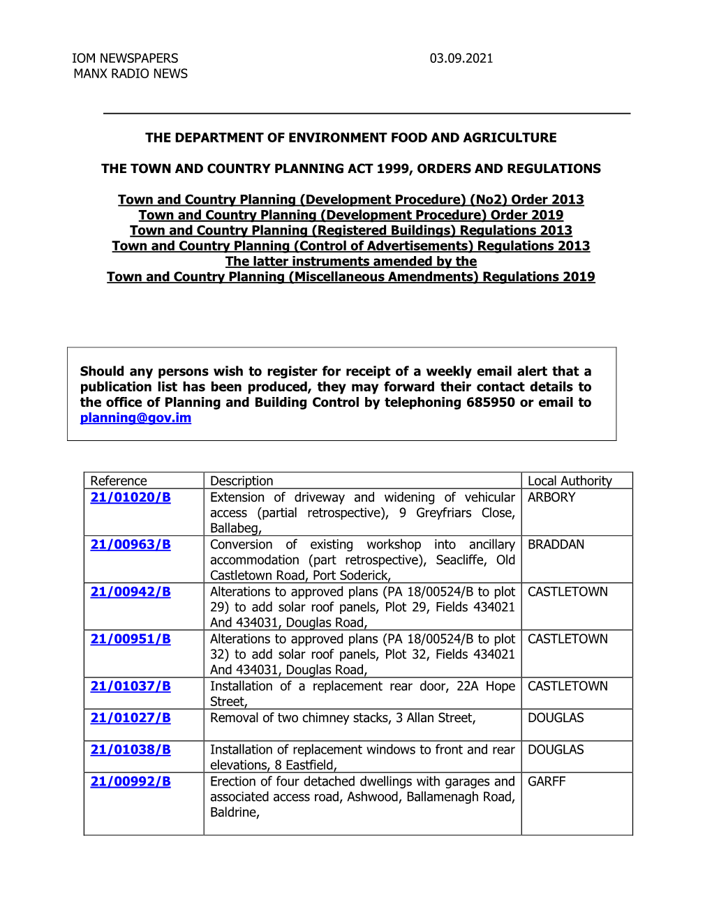 Department of Local Government and the Environment