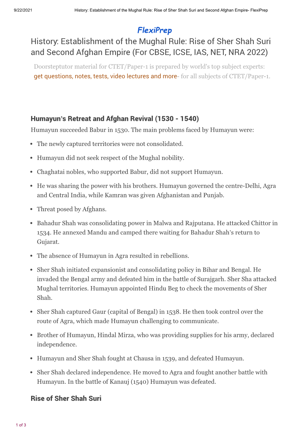 Establishment of the Mughal Rule: Rise of Sher Shah Suri and Second Afghan Empire- Flexiprep