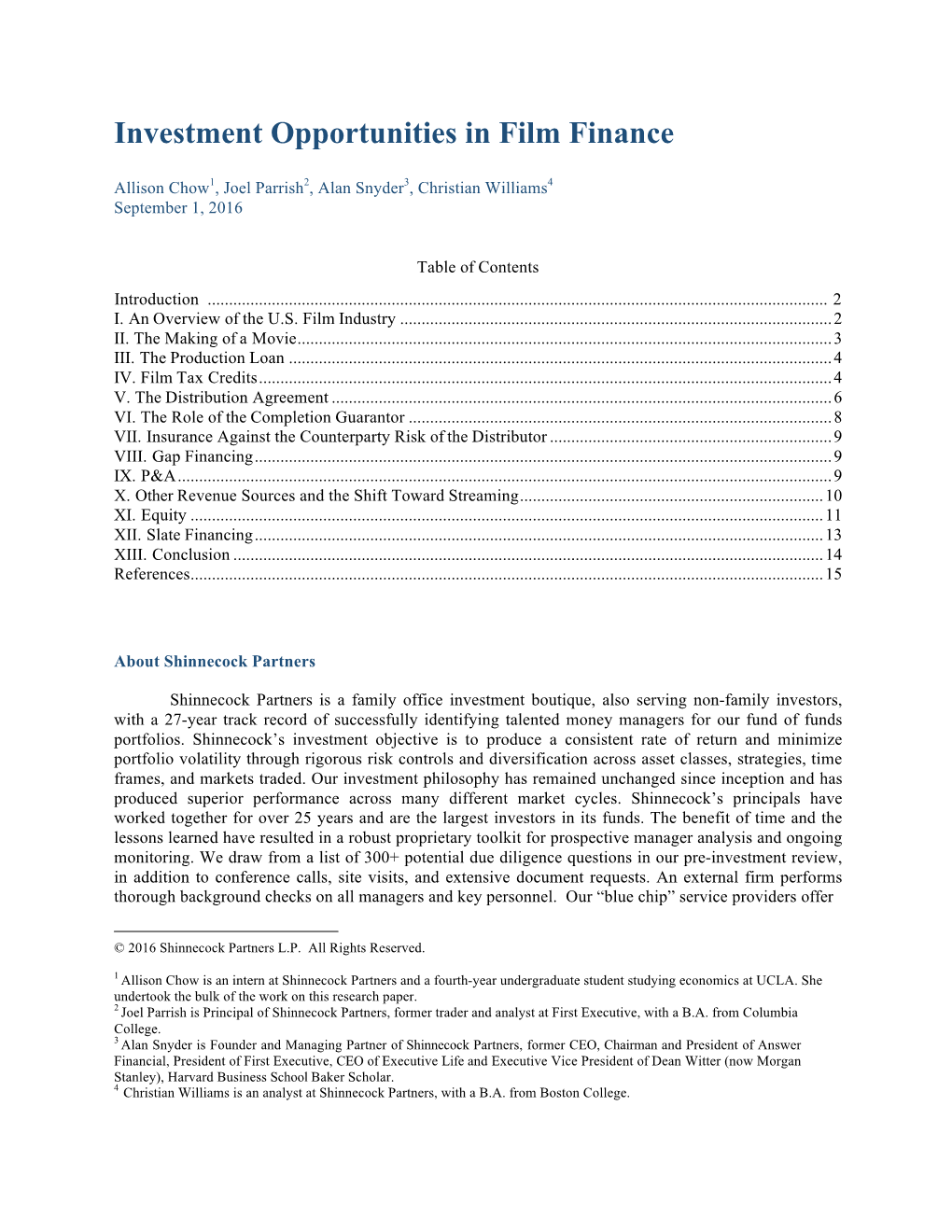 Investment Opportunities in Film Finance