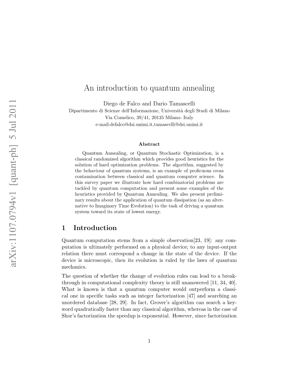 An Introduction to Quantum Annealing