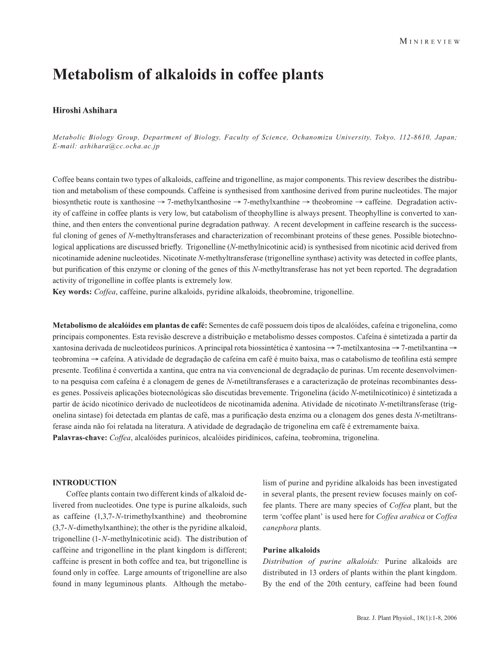 Metabolism of Alkaloids in Coffee Plants