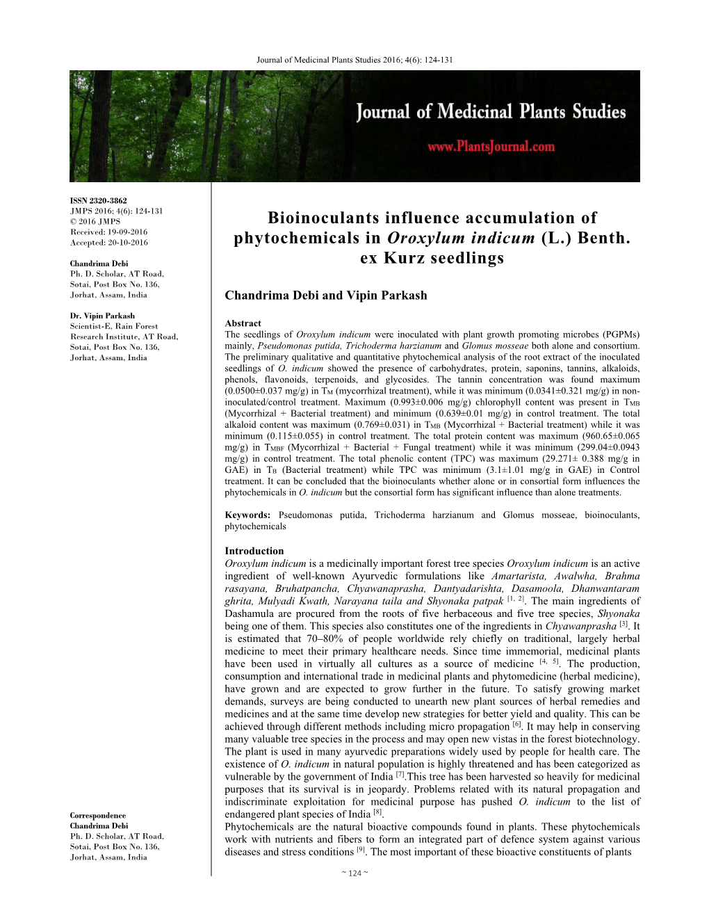 Bioinoculants Influence Accumulation of Phytochemicals in Oroxylum