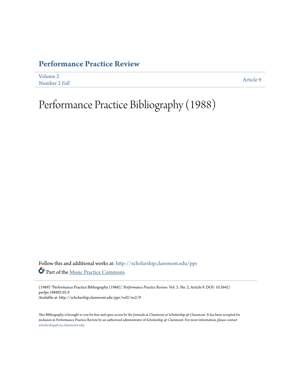 Performance Practice Bibliography (1988)