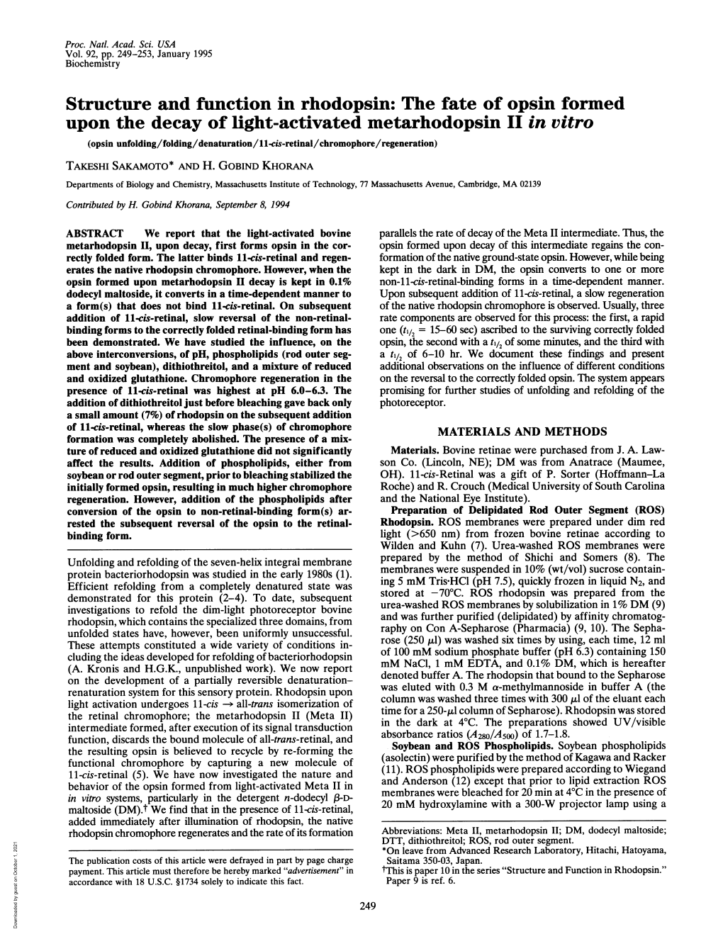 Structure and Function in Rhodopsin: the Fate of Opsin Formed Upon The