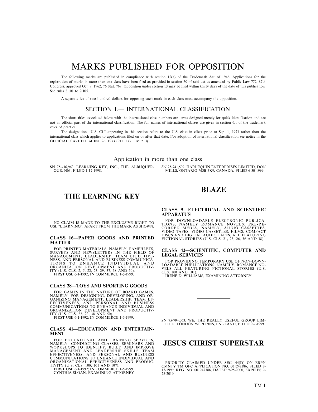 Marks Published for Opposition