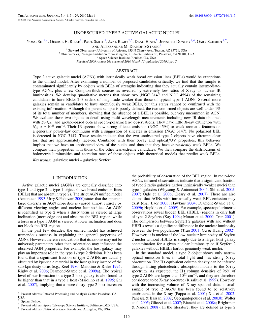 Unobscured Type 2 Active Galactic Nuclei