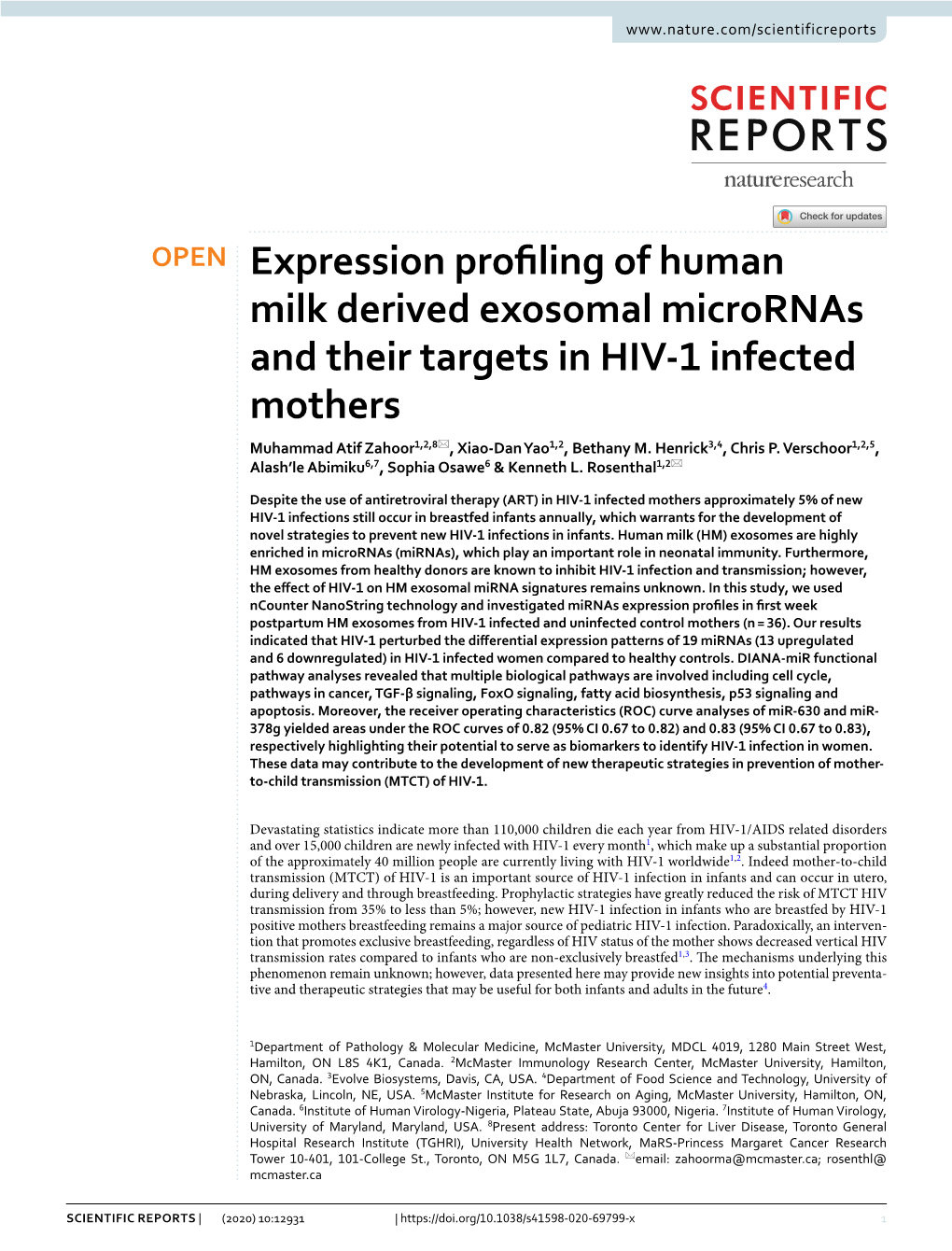 Expression Profiling of Human Milk Derived Exosomal Micrornas And