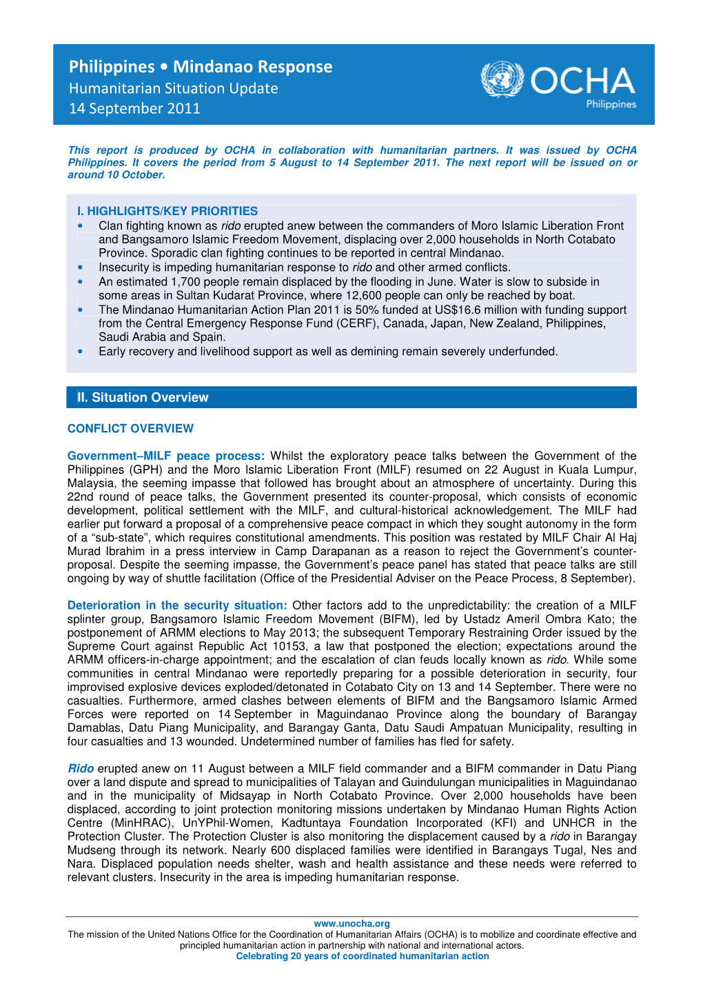 Philippines • Mindanao Response Humanitarian Situation Update 14 September 2011