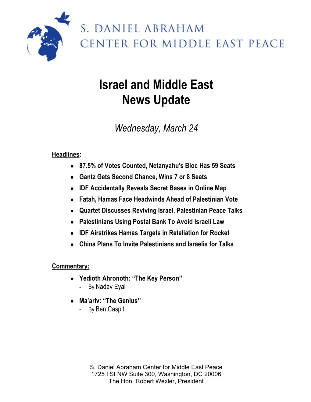 Israel and Middle East News Update
