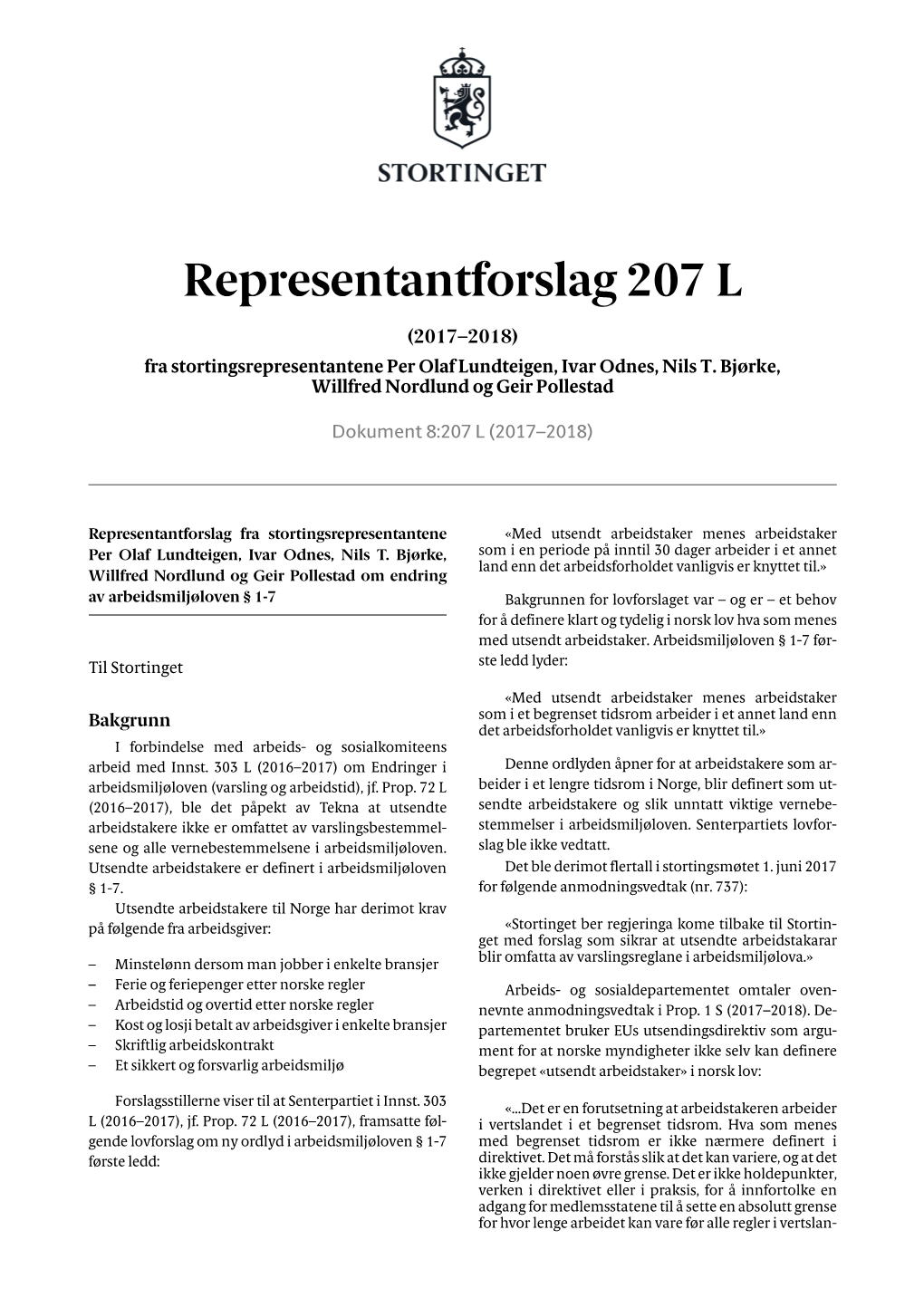 Representantforslag 207 L