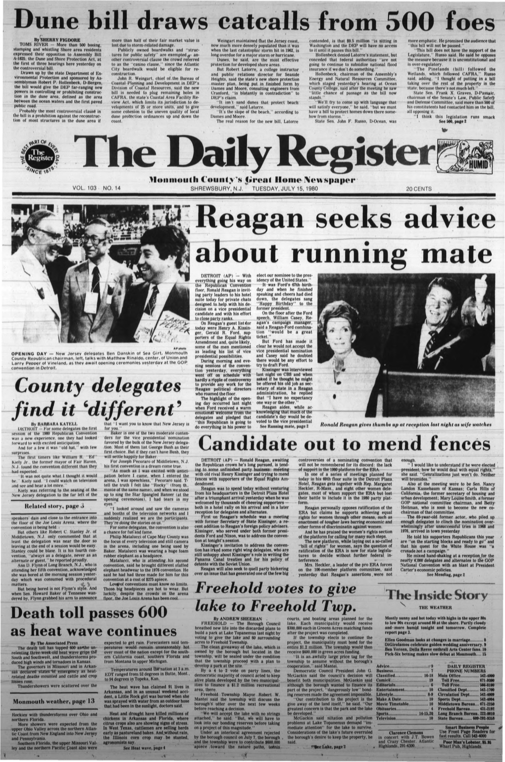 Reagan Seeks Advice About Running Mate