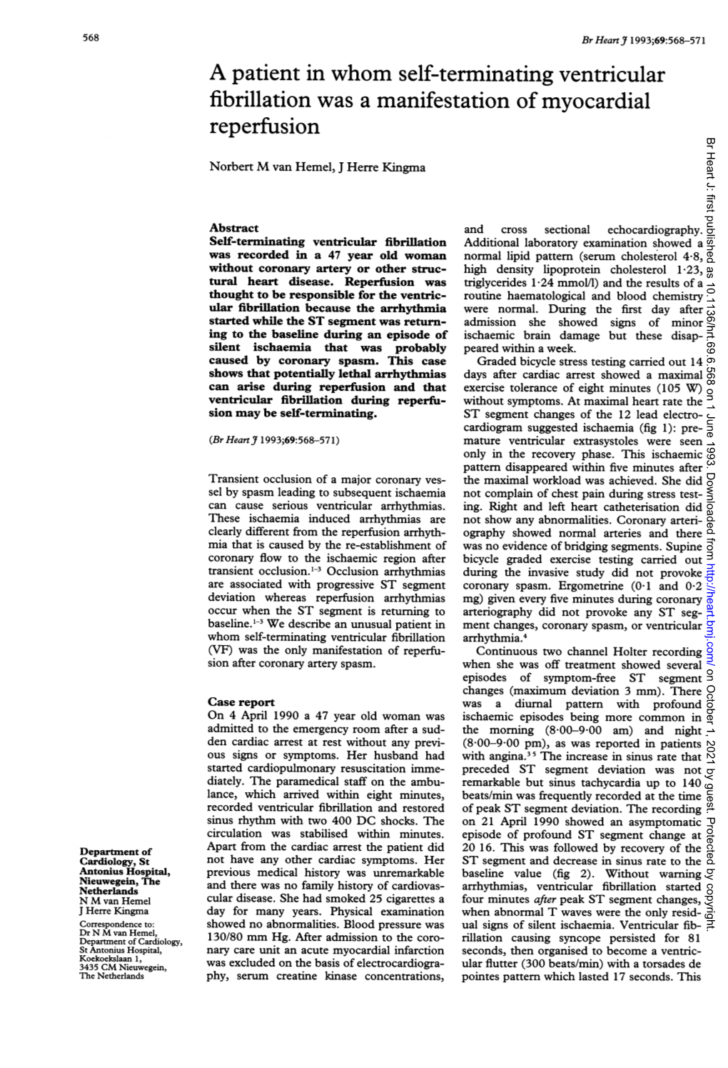 A Patient in Whom Self-Terminating Ventricular Fibrillation