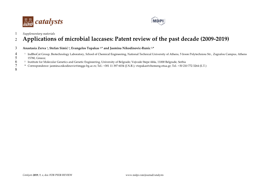 Applications of Microbial Laccases: Patent Review of the Past Decade (2009-2019)