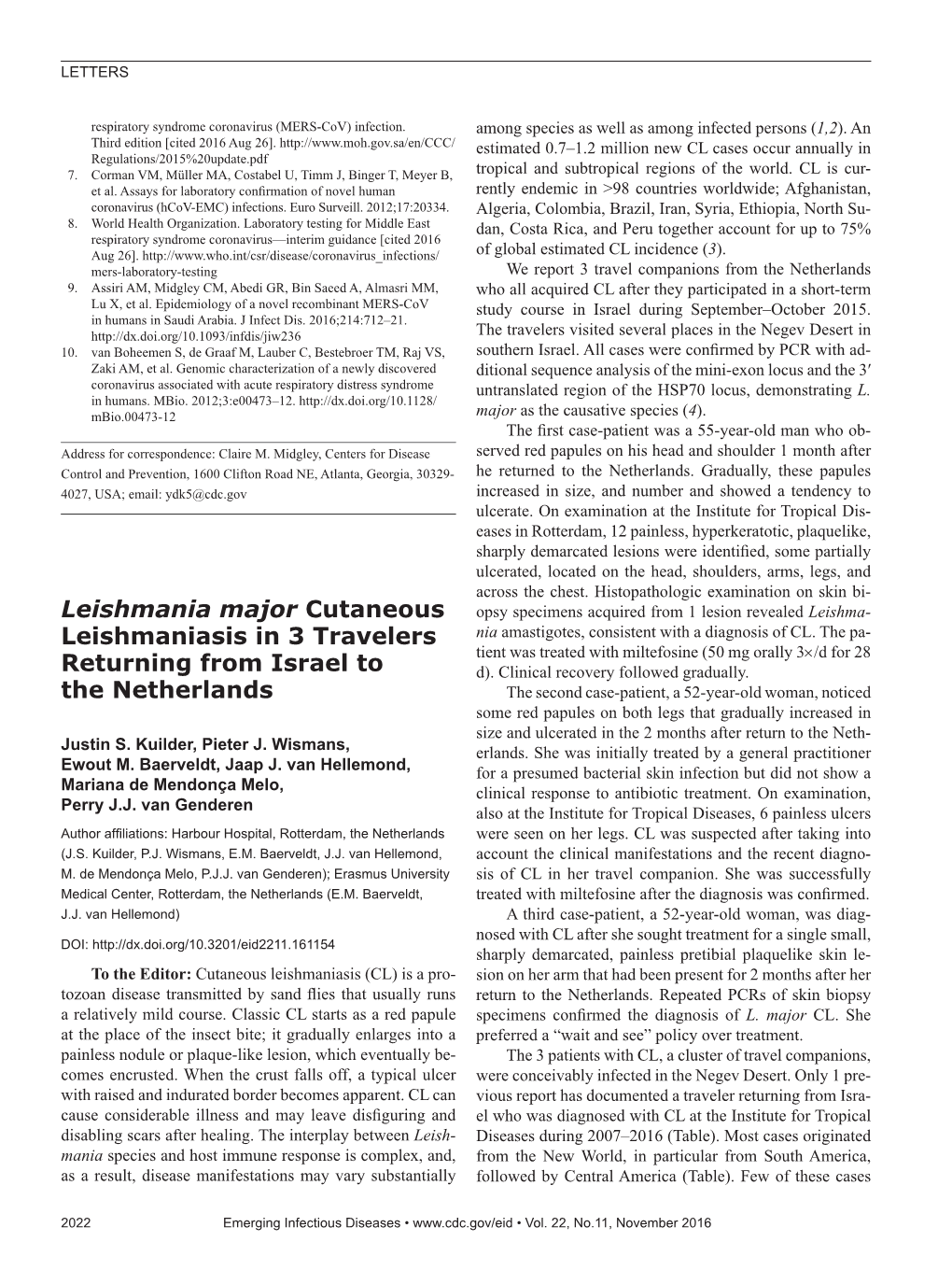 Leishmania Major Cutaneous Leishmaniasis in 3 Travelers