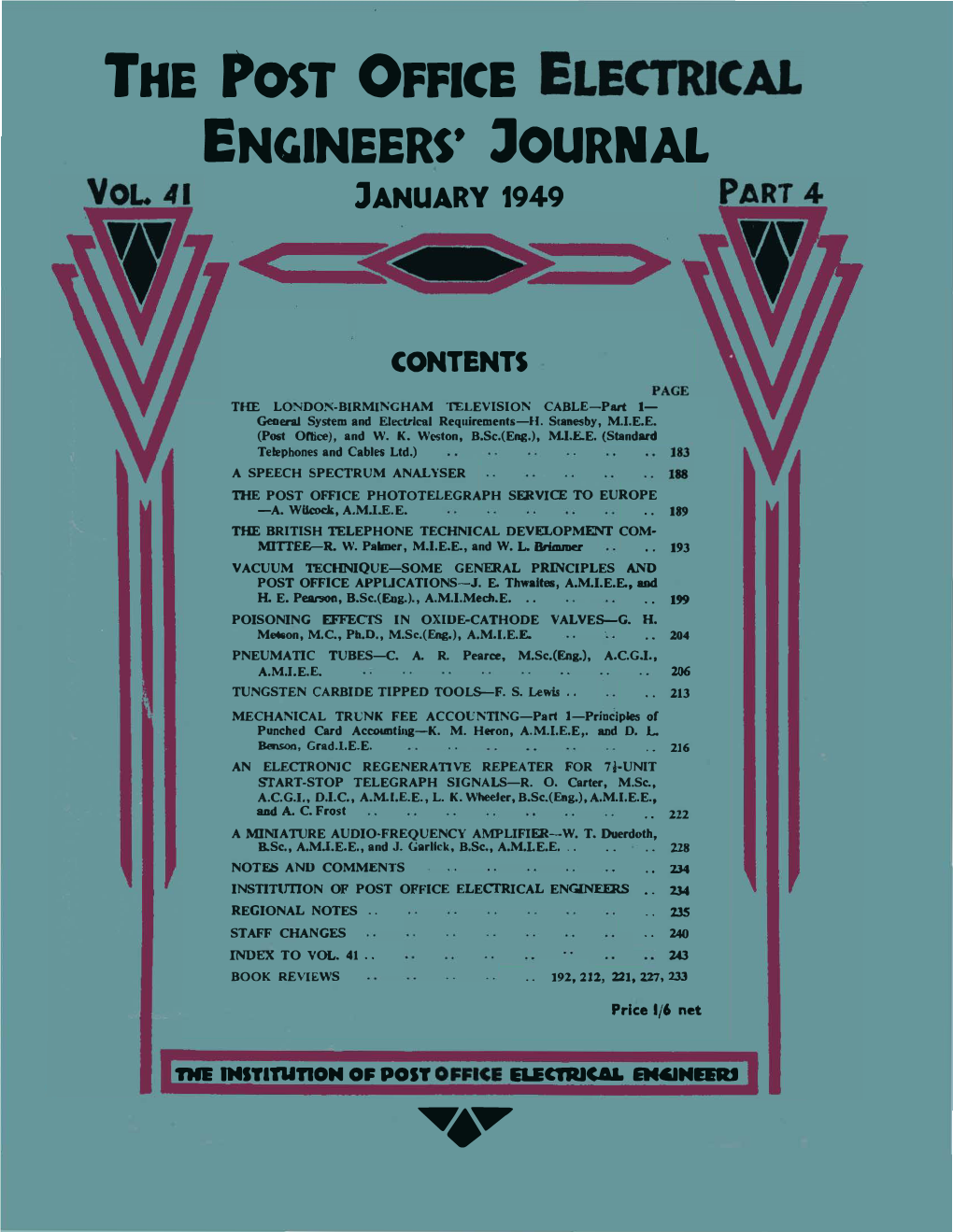 Post Office Electrical Engineers' Journal Vol41 Pt 4 January 1949