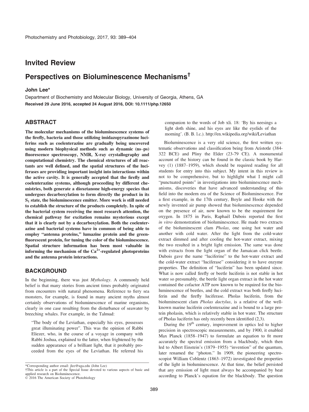 Perspectives on Bioluminescence Mechanisms†