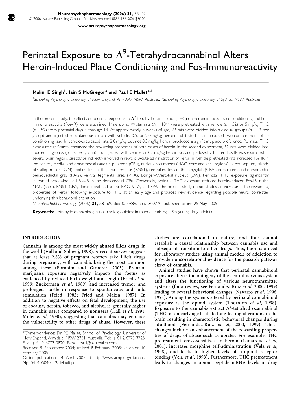 Perinatal Exposure to A