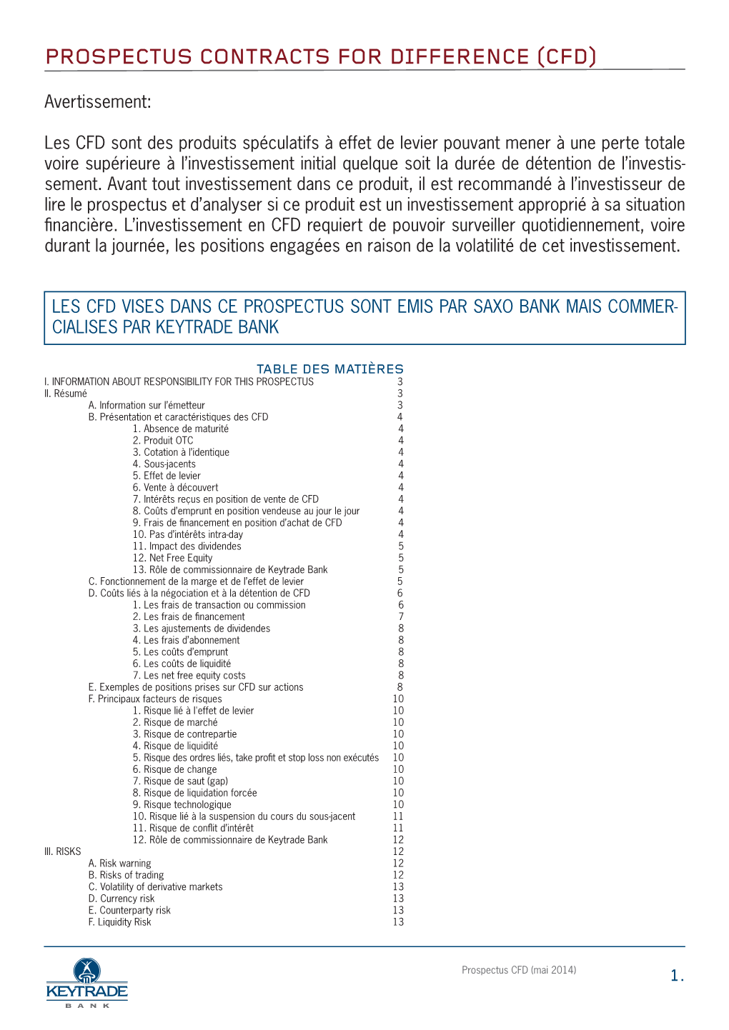 Prospectus Contracts for Difference (Cfd)