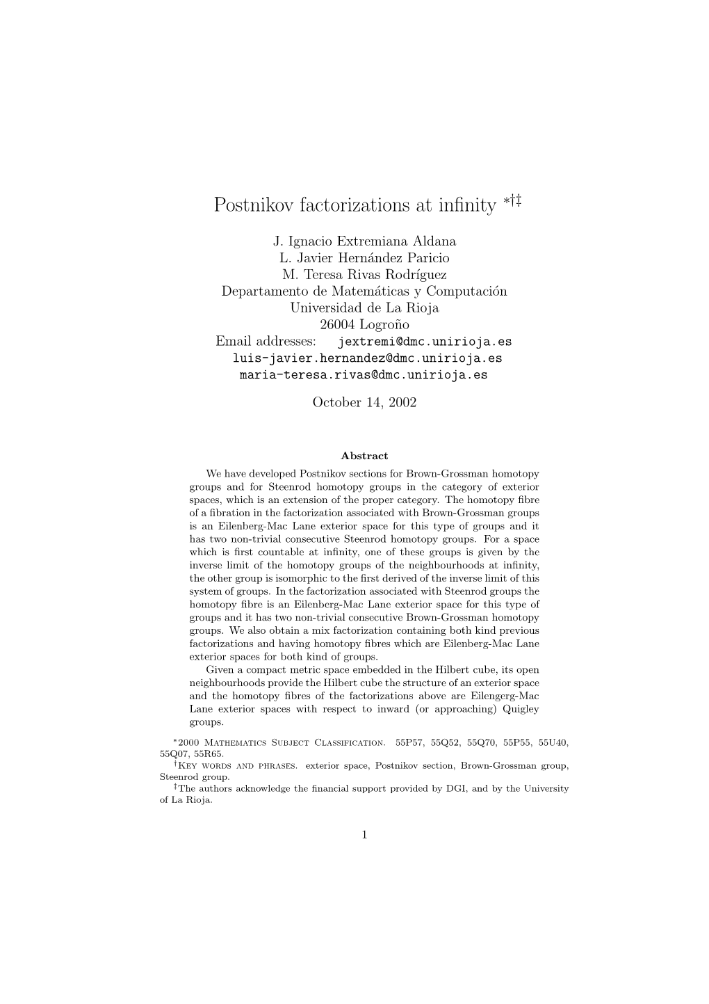 Postnikov Factorizations at Infinity
