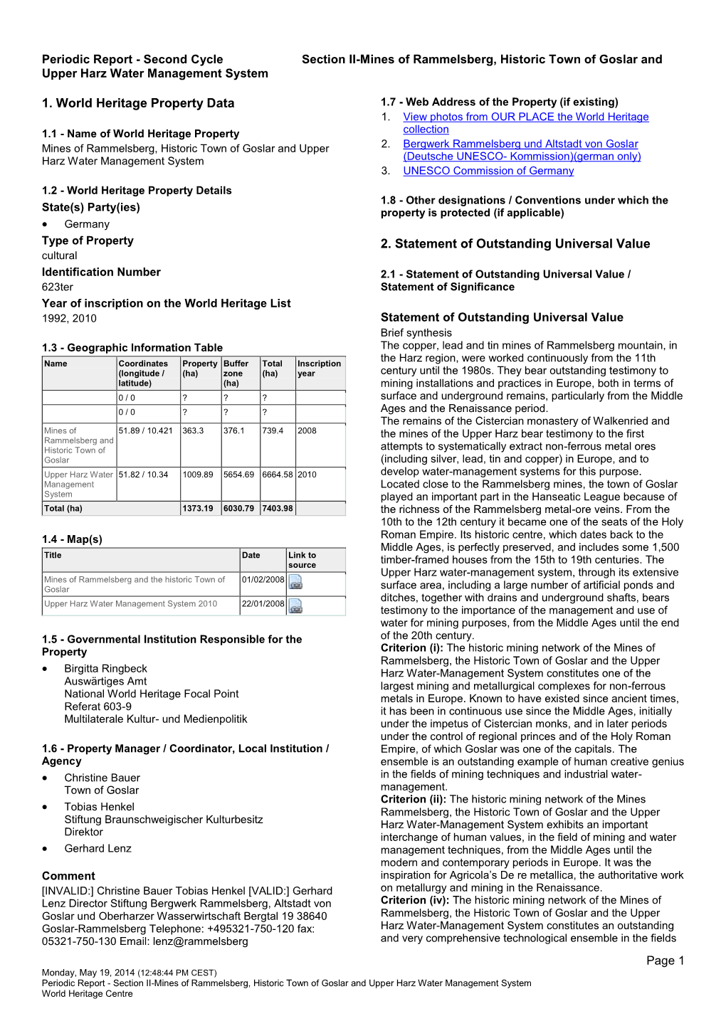 Periodic Reporting Cycle 2, Section II