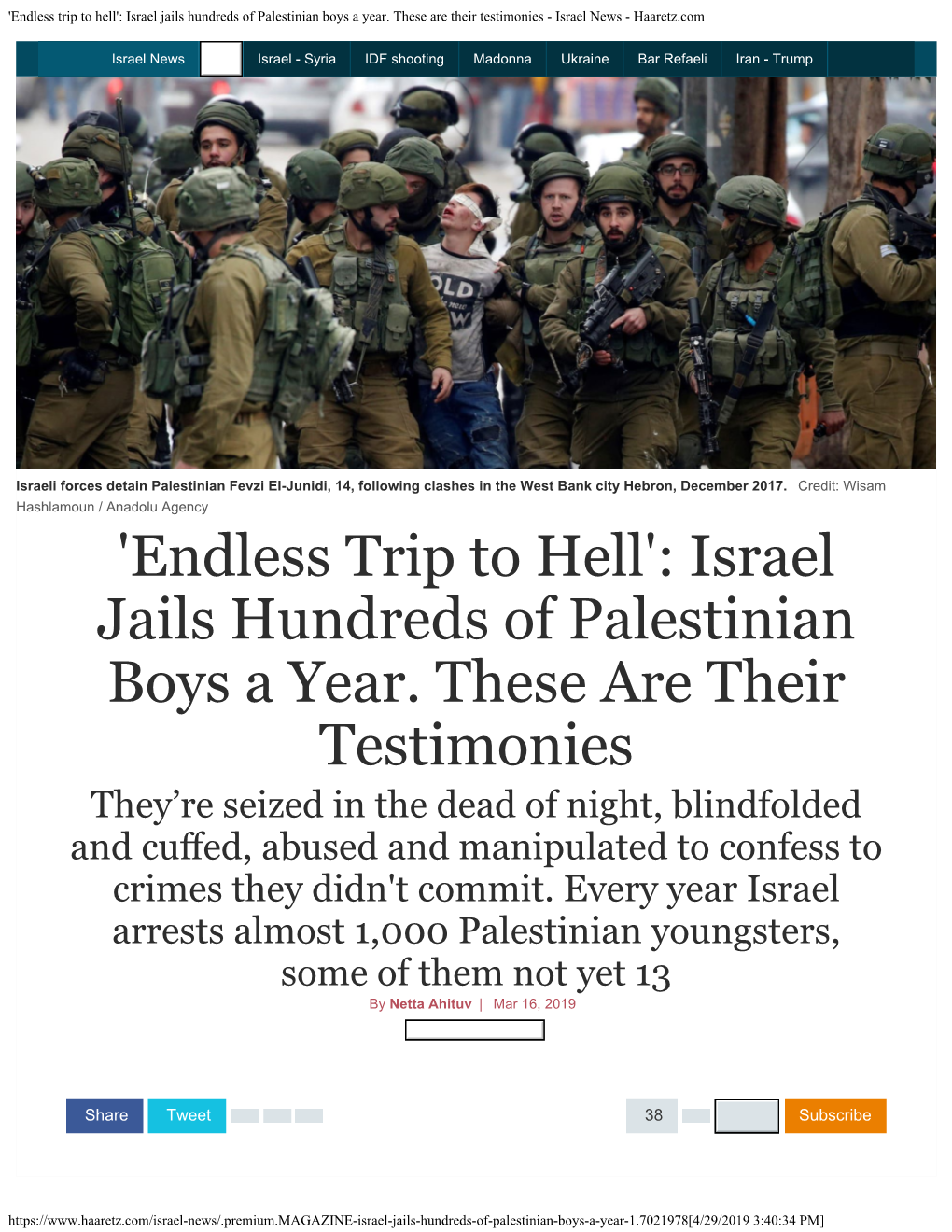 Israel Jails Hundreds of Palestinian Boys a Year. These Are Their Testimonies - Israel News - Haaretz.Com