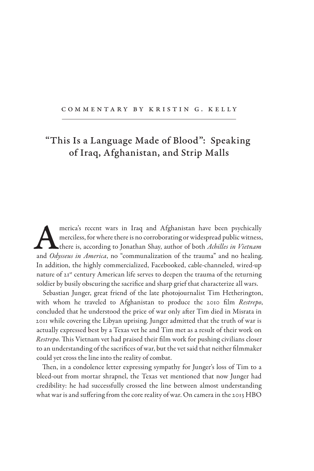 “This Is a Language Made of Blood”: Speaking of Iraq, Afghanistan, and Strip Malls