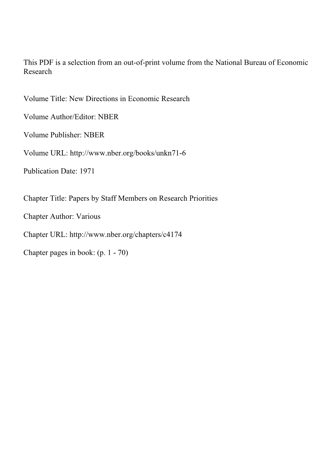 This PDF Is a Selection from an Out-Of-Print Volume from the National Bureau of Economic Research