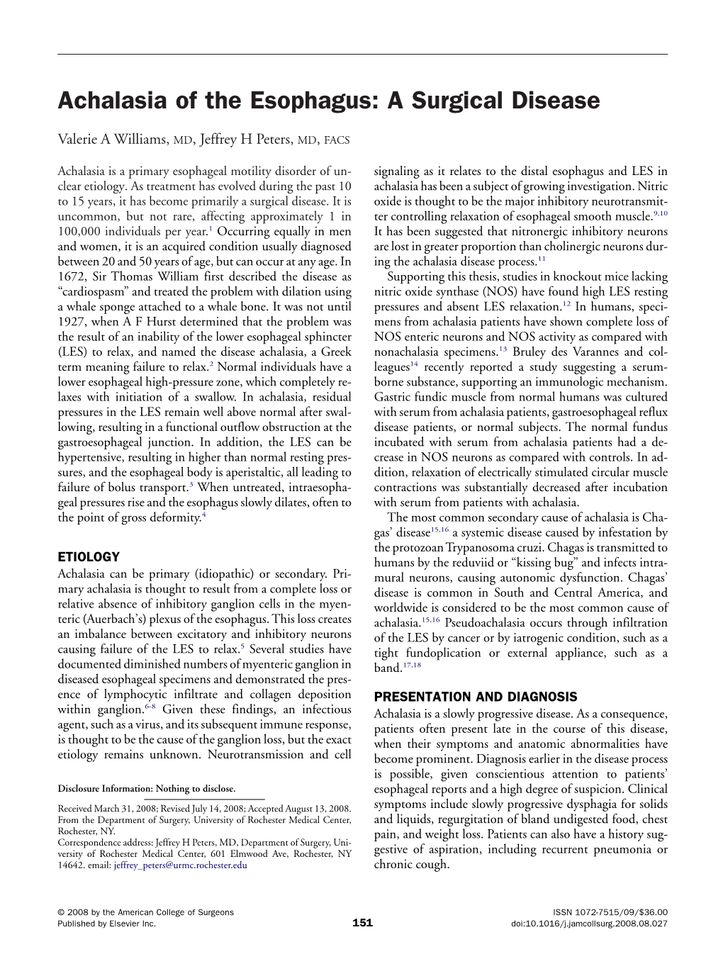 Achalasia of the Esophagus: a Surgical Disease