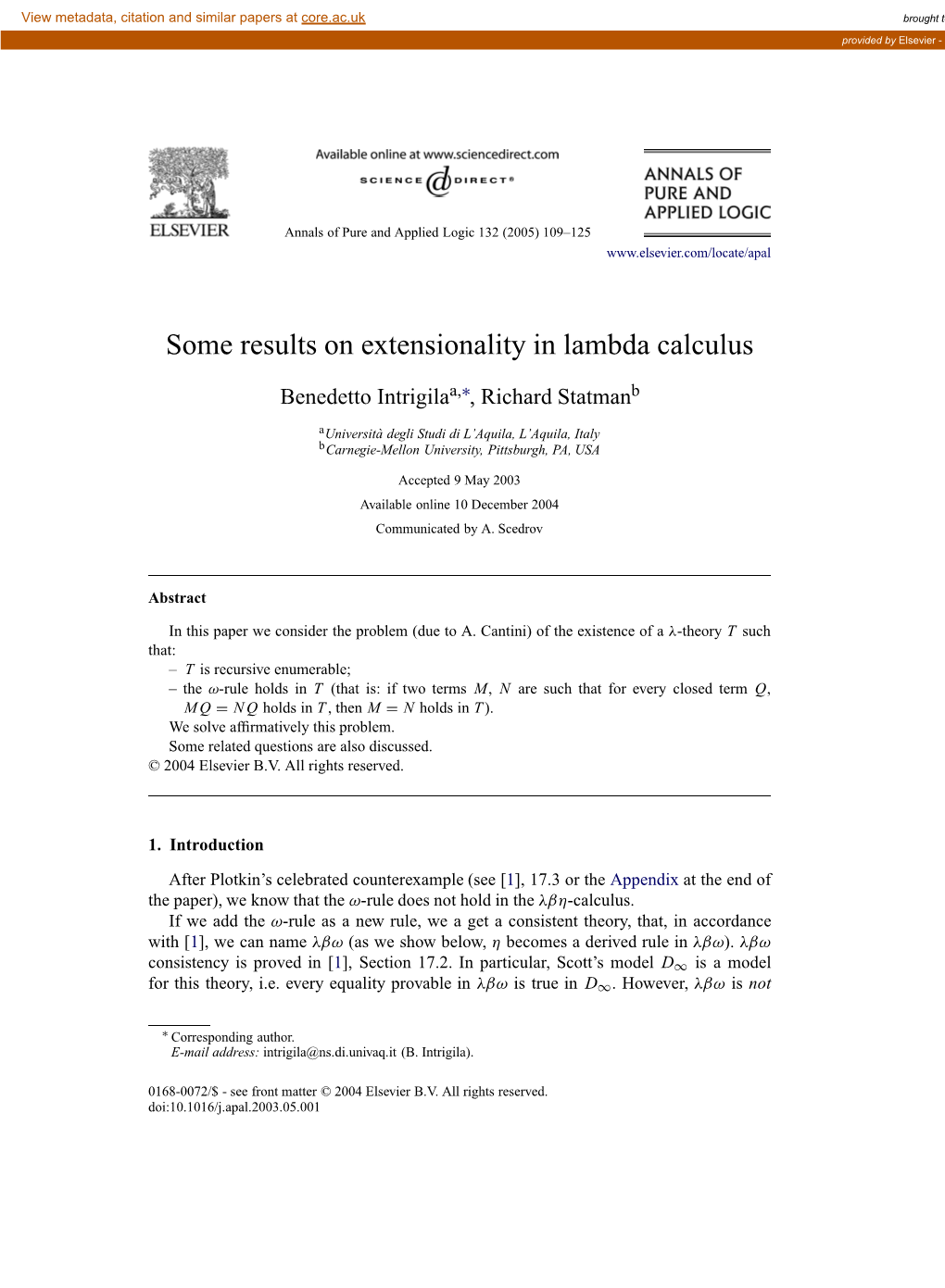 Some Results on Extensionality in Lambda Calculus