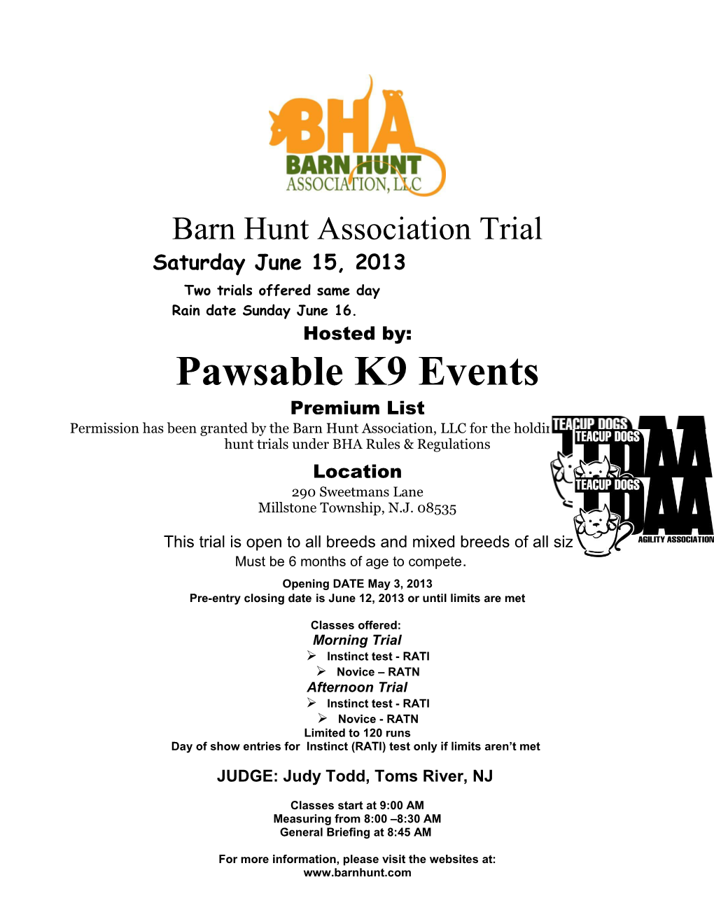 Barn Hunt Association Trial