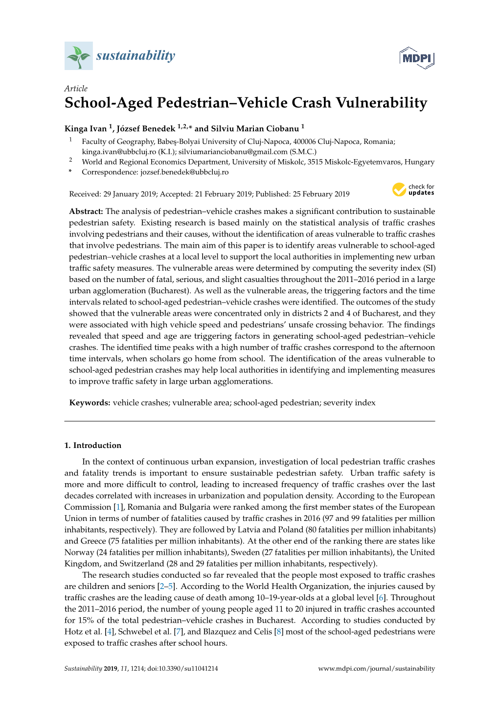 School-Aged Pedestrian–Vehicle Crash Vulnerability