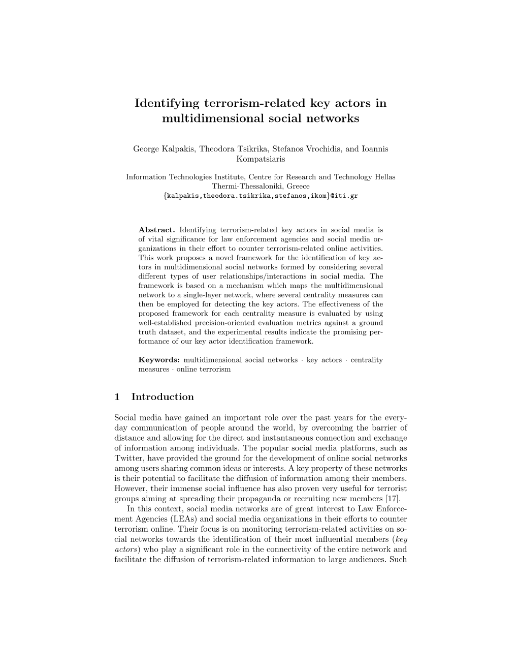 Identifying Terrorism-Related Key Actors in Multidimensional Social Networks