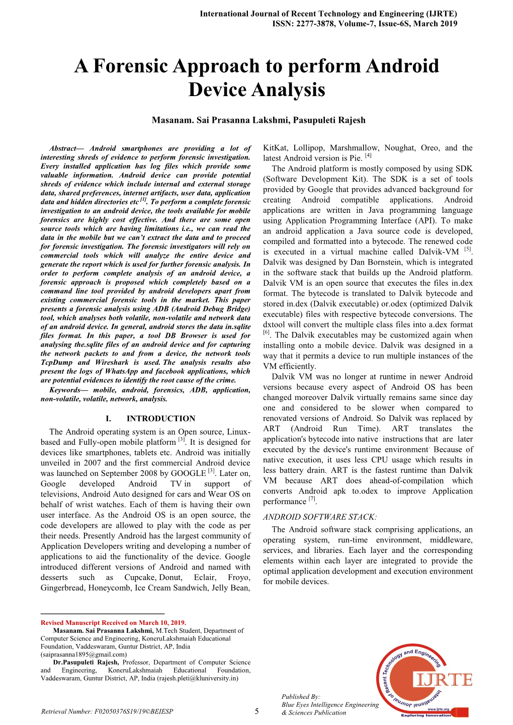 A Forensic Approach to Perform Android Device Analysis