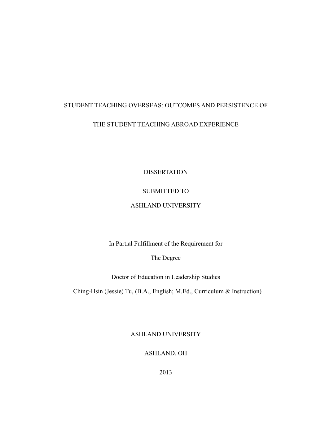 Student Teaching Overseas: Outcomes and Persistence Of