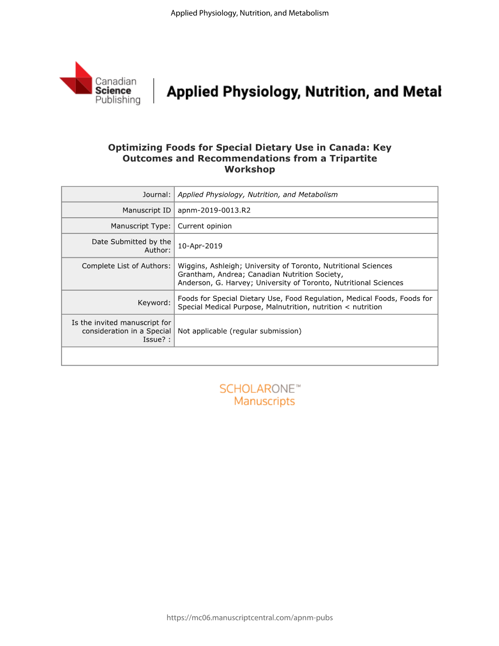 Optimizing Foods for Special Dietary Use in Canada: Key Outcomes and Recommendations from a Tripartite Workshop